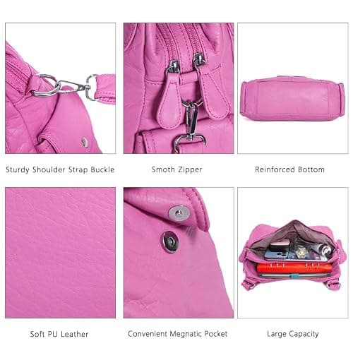 Angel Kiss Purses for Women, Large Shoulder Bag Hobo Tote Purse Mutipocket Faux Leather Satchel Hobo Purse thumbnail 7
