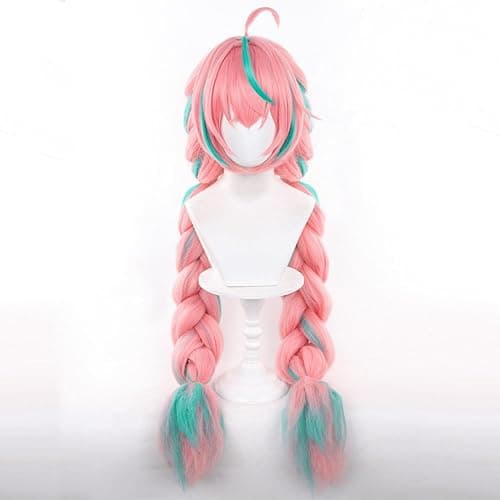 Servelove Game Pink Green Long Wig Braid Hair Characters Costume Wigs For Unisex Game Anime Role Play Halloween Christmas Party thumbnail 2