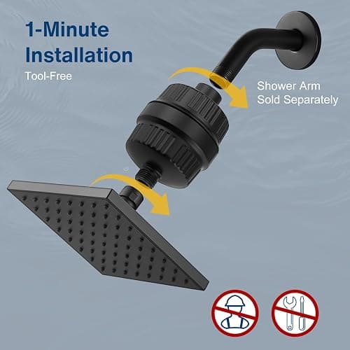 Cobbe High Pressure Filtered Shower Head Combo, Rain Shower Head with 20 Stage Shower Head Filter for Hard Water - Adjustable Replacement Remove Chlorine and Harmful Substances, Matte Black - Square - Matte Black thumbnail 9