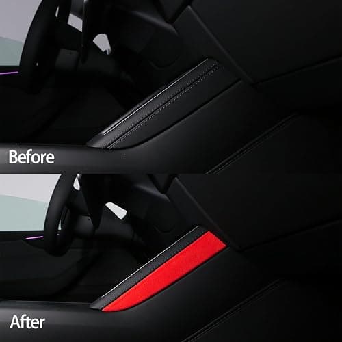 Sides of The Wireless Phone Charger Sticker for Alcantara Tesla New Model 3 2024-2026 New Model Y 2025-2026 Interior Italian Suede Red Upgrade Trim Cover thumbnail 7