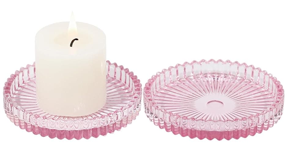 Vixdonos 3.8 Inch Glass Pillar Candle Holder Set Pack 2 Gear Round Plate Serrated Candle Stand for Table Centerpieces,Party, Wedding and Home Decor - Image 1