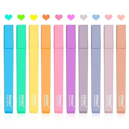 Vitoler 10Pcs Aesthetic Highlighters, Chisel Tip Marker Pens,Assorted Color Candy Highlighters,No Bleed Bible Highlighter,Cute Pastel Highlighter for Journaling Planner Notes School Supplies - Image 1