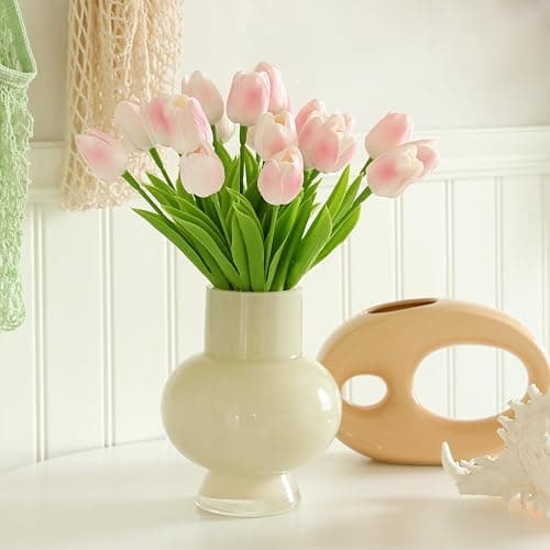 ucky 20 Pcs Light Pink Artificial Tulip Silk Fake Flowers Realistic Touch Spring Summer Fake Flowers for Home Decor Outdoor Garden Parties and Wedding thumbnail 5