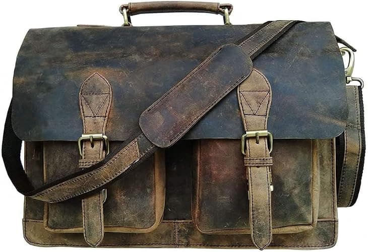 cuero Retro Brown Laptop Messenger Bag Office Briefcase Crossbody Travel Bag For Men And Women Bag Office Laptop Bag thumbnail 2