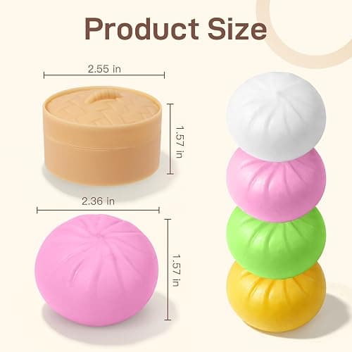 4 Pack Dumpling Squishies Toy Mystery Box, Colorful Dumplings Stress Balls Fidget Sensory Toy, Bun with Food Steamer Stretchy Desk Toys Soft Squeeze Decompression Dough for Adults Kids thumbnail 2