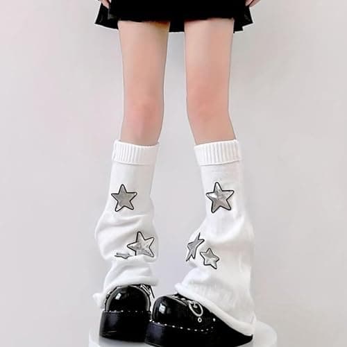 DUOJINSANXI 2Pcs Black White Leg Warmers for Girls Cute Leg Warmers Y2k Harajuku Knit Star Legwarmer Accessories for Women thumbnail 5