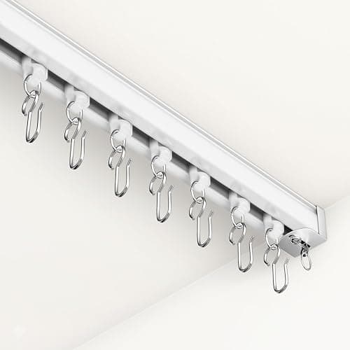 Houmiggle Ceiling Curtain Track System with Wall Mount, Silent Curtain Rail for Room Divider with Three Types of Hooks, 6ft - 9ft, White - Image 1