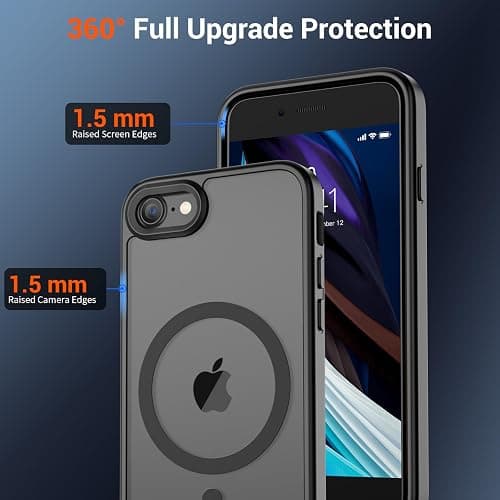 SUPFINE Magnetic for iPhone SE Case 2022 (3rd)/2020 (2nd), iPhone 8 Case (Compatible with MagSafe) (Military Grade Drop Protection) Translucent Matte Phone Cover,Black thumbnail 4