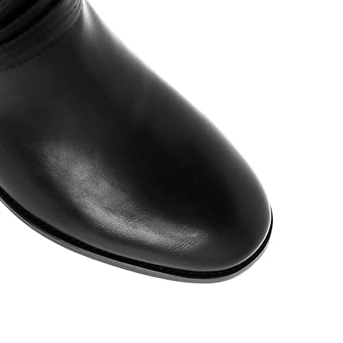 Elbslutt Mid Calf Boots For Women Chunky Low Heel Riding Booties Motorcycle Biker Round Toe Wide Calf Fashion Buckle Western Booties Trendy Stylish Shoes Boots thumbnail 6