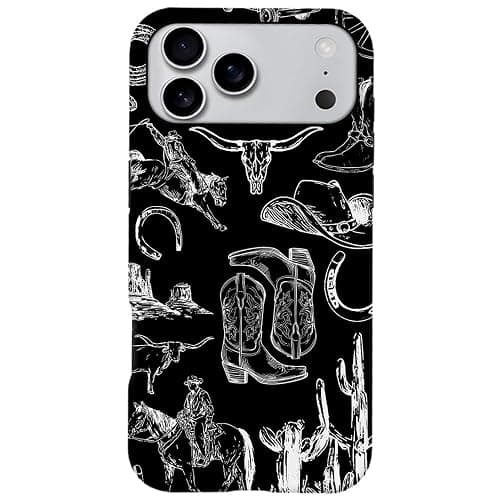 NOWETOO Case for iPhone 17 Pro Max,Western Country Cowboy Black Collage Phone Case,Trendy Frosted Silicone Shockproof Cover for Girl Women - Image 1