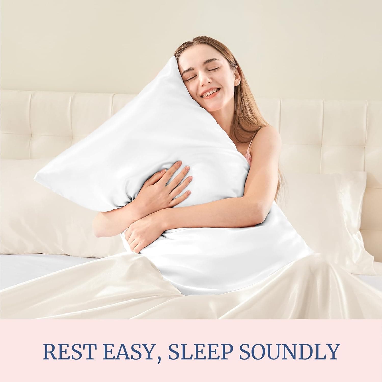 Mulberry Silk Pillow Cases Pack of 2 - Silk Pillowcase with Envelope Style, Soft Smooth Cooling Natural Silky Pillow Cover for Women Men-(48X74cm) (Natural White) thumbnail 3