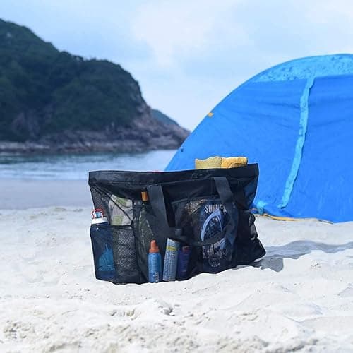 GOTDYA Extra Large Beach Bag Mesh Tote with Zipper and Pockets Ideal for Your Family Cruise/Beach Vacation Essentials | Extra Large, with Zipper, and Pockets thumbnail 3