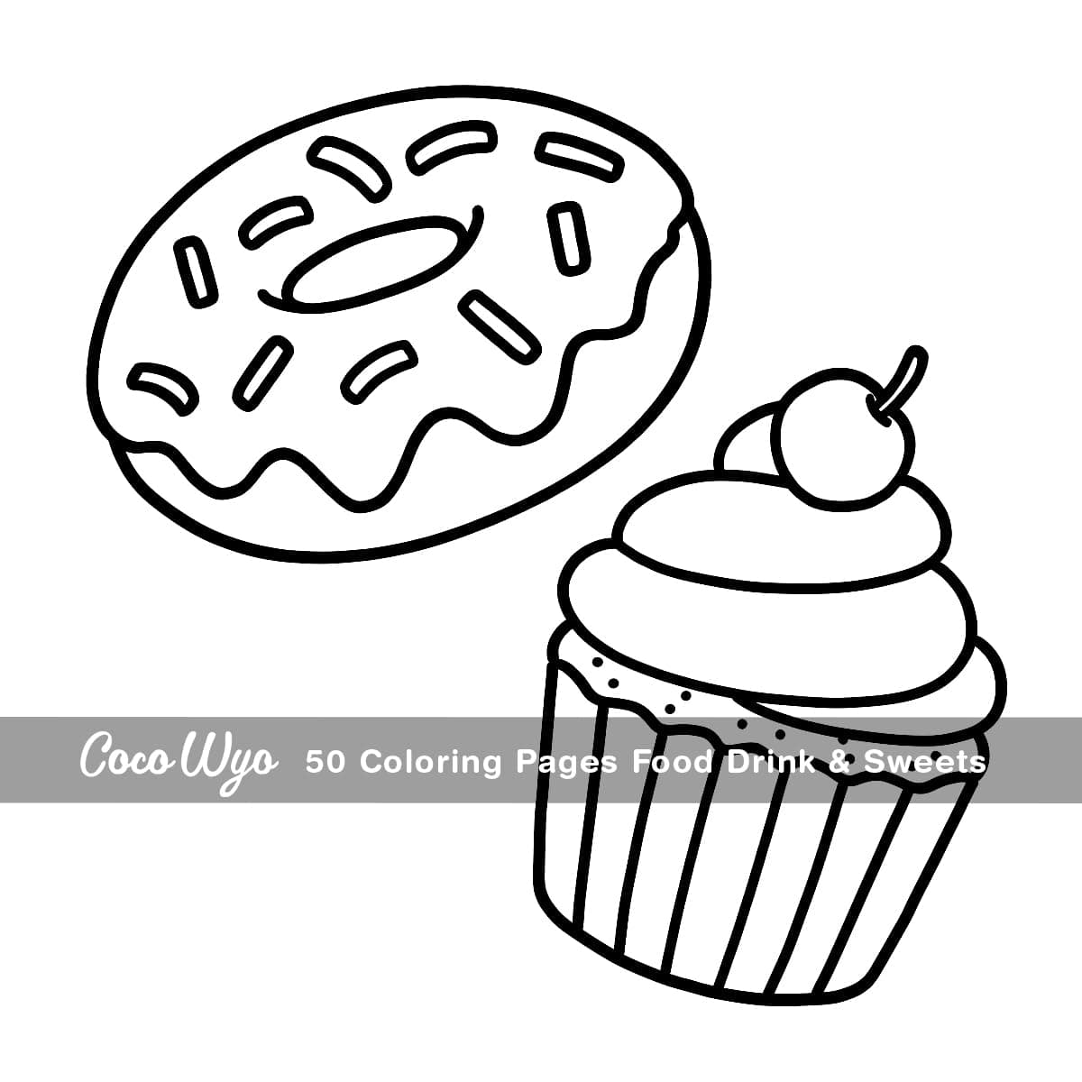 Food Drink & Sweets: Coloring Book for Adults and Kids, Bold and Easy, Simple and Big Designs for Relaxation Featuring a Variety of Foods, Drinks, Desserts and Fruits thumbnail 10