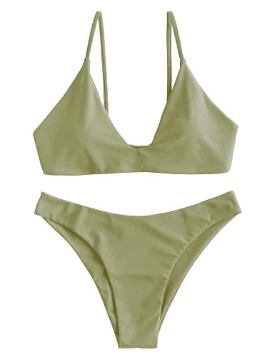 ZAFUL Women's Tie Back Padded High Cut Bralette Bikini Set Two Piece Swimsuit thumbnail 2