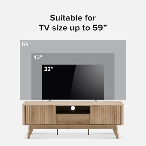 mopio Brooklyn Mid-Century Modern TV Stand, for TVs up to 50” / 59" Waveform Panel, Sleek Curved Profile with Adjustable Shelf and Sturdy Box Frame Leg (Golden Oak, 57") thumbnail 3