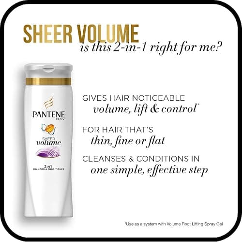 Pantene Pro-V 2 in 1 Shampoo & Conditioner, Sheer Volume with Collagen, 12.6 Ounce thumbnail 5