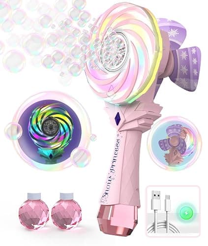 Bubble Wand for Kids Girls, Bubble Machine with Color-Changing LED Light, Windmill Lollipop Design, USB-C Rechargeable - Gifts Toys Ages 3+ for Toddlers, Easter, Outdoor, Birthday, Party Use - Image 1