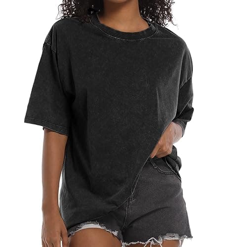 BINTEHGS Oversized Grunge Vintage t Shirts for Women Short Sleeve Cotton Casual Baggy Tees Teens Trendy Crew Neck Loose Tops - Image 1