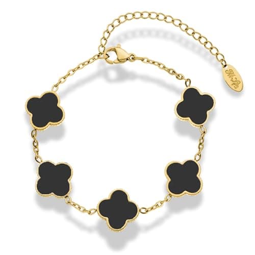 Kleeblattarmband - wasserfest I Armband Gold I Damen Armband mit Anhängern für Mutter & Tochter I für Weihnachten und andere Anlässe I Edelstahl I Größe 17-20 cm (Schwarz Gold) - Image 1