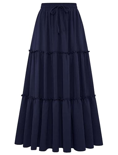 Arolina Women's Summer Maxi Skirt Trendy High Waist Pleated Ruffle Long Skirts Flowy Beach Boho Skirt Dress with Pockets - Image 1