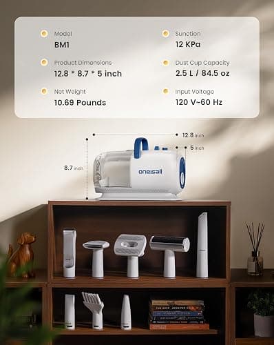 Oneisall 8 in 1 Dog Vacuum & Dryer for Shedding Grooming, Pet Clippers With Metal Blades, Adjustable Speed and Temperature Control Blower thumbnail 9