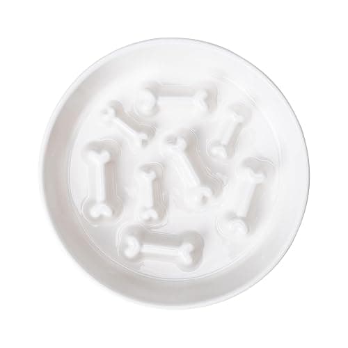 Fancy Lemon Ceramic Slow Feeder Dog Bowls, Ceramic Slow Feeder Maze Dog Food Bowl, Slow Eating Dog Bowl and Slow Feeder Dog Bowl Anti-Choking for Daily Pet Feeding （White Bone） - Image 1