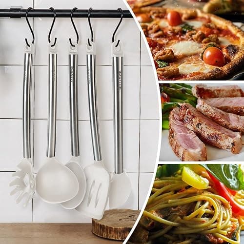 Kitchen Utensil Set-Silicone Cooking Utensils-33 Kitchen Gadgets & Spoons for Nonstick Cookware-Silicone and Stainless Steel Spatula Set-Best Kitchen Tools, Useful Pots (Cream White) thumbnail 4