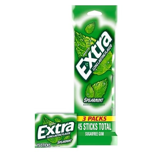 EXTRA Spearmint Sugar Free Gum Back To School Chewing Gum, 3 Pack Bulk Gum (45 Sticks Total) - Spearmint - 15 Count (Pack of 3)