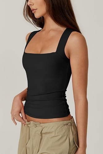 QINSEN Women's Square Neck Sleeveless Double-Layer Tank Tops Basic Tight T Shirts thumbnail 2