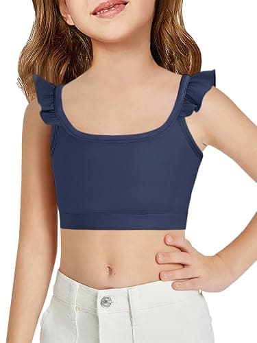 Haloumoning Girls Training Bra Kids Cute Ruffle Sports Bra Workout Yoga Bra Comfort Dance Crop Top - Image 1