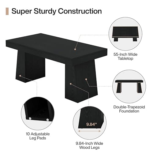 Tribesigns 55" Executive Desk, Wooden Office Desk with Double Pedestal, Modern Simple Computer Writing Table for Home Office, Black thumbnail 5