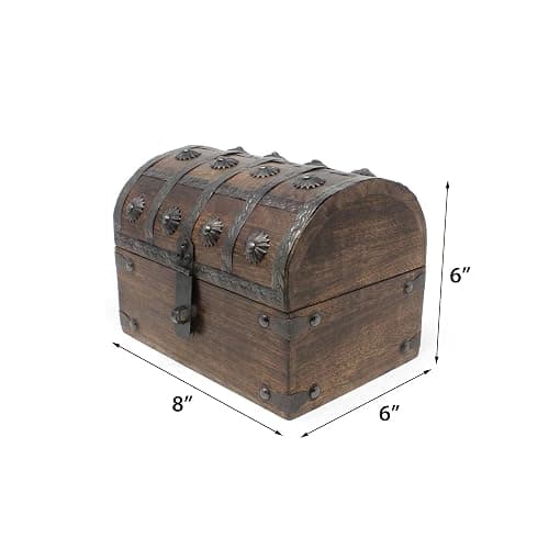 Nautical Cove Treasure Chest Keepsake and Decorative Wood Box (Large 8x6x6) - Storage Box, Wooden Box with Hinged Lid, Rustic Storage, Pirate Storage Box, Vintage Wooden Chest thumbnail 3