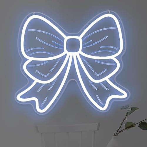 Bow Neon Sign LED Lights for Wall Decor Girls Room Beauty Salon Christmas Tree Bow Decoration Warm White Bow Light Sign 15″ × 13.4″ - Image 1