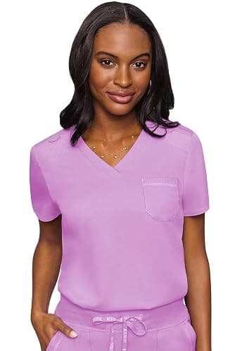 Med Couture Women's V-Neck Scrub Top, Modern Fit Tuck-in Top with Stretchy Rib-Knit Shoulders and Chest Pocket - MC7448 - Image 1