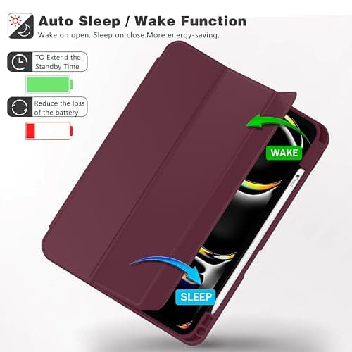 ZryXal iPad Pro 11 Inch Case (M5) 2025/ (M4) 2024 (Model: A2836/A2837/A3006), Trifold Stand Smart Cover with Pencil Holder and Soft TPU Back, Auto Wake/Sleep (Wine) thumbnail 5