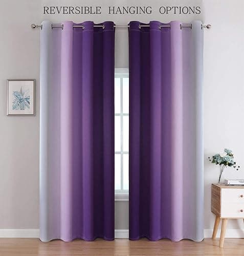 G2000 Blackout Curtains & Drapes for Bedroom Living Room 84 Inches Long Purple and Greyish White Room Darkening Window Treatments Ombre Thermal Insulated Light Blocking Grommet Backdrop 2 Panels Set thumbnail 3