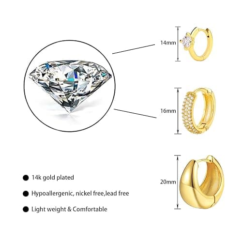 Luxval 14K Gold Plated Earrings for Women - Trendy Lightweight Huggie Hoops - Dainty Small Jewelry Sets - Gifts for Women thumbnail 2