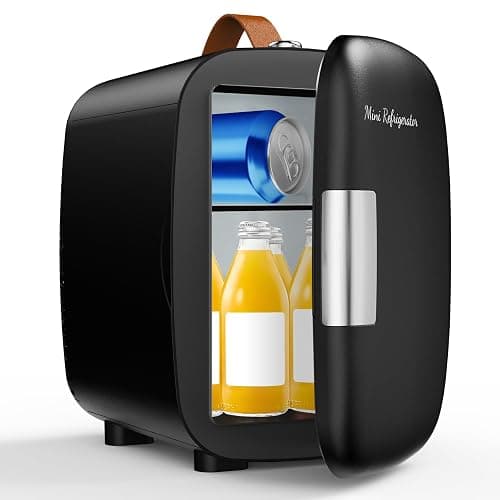 DUMOS Mini Fridge for Bedroom, 4L Compact Personal Fridge Cooler For Skincare, Drinks, And Snacks, Fits 6 Cans, Mini Refrigerator with 110V Ac/12V Dc, Ideal For Car, Dorm, Black - Image 1