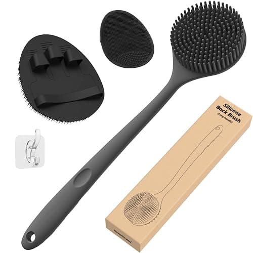 Manmihealth Silicone Back Scrubber (Thick Bristles) & Bath Glove & Face Brush Set(3PCS), Super-Exfoliating & Lathering Body Scrubber, Shower Brush, Face Scrubber Combination, with a Free Hook.(Black) - Image 1