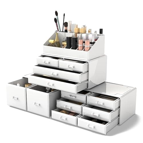 Readaeer Makeup Cosmetic Organizer Storage Drawers Display Boxes Case 12 Drawers （White） - Image 1