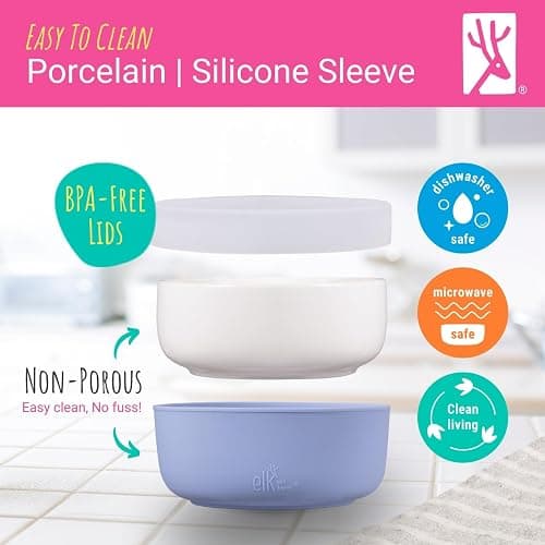 Elk and Friends Kids Porcelain Bowls with Silicone Suction Sleeves | Lids Included | Suitable for Babies/Toddlers | Microwave & Dishwasher Safe | Stay Put Dinnerware | Snack Dishes | 4 Pack thumbnail 7