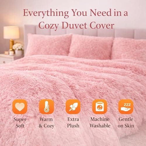 PARADISE STAR Teddy Bear Cuddles Fleece Duvet Cover Set – Alaska Luxury Faux Fur Bedding with Matching Pillowcases, Super Soft Warm Plush Winter Quilt Cover Bed (Blush, Double) thumbnail 6