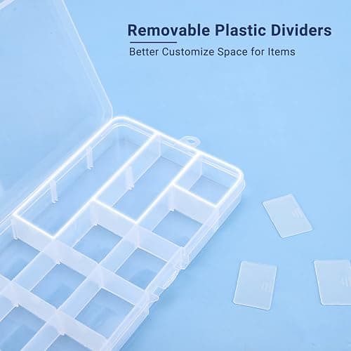 Cosics Bead Organizer Box, 2PCS 15 Compartment Craft Storage Container with Removable Divider, Plastic Empty Case for Jewelry Rhinestone Charms Crystal Press On Fake Nail, Hair Stuff Small Accessory thumbnail 4