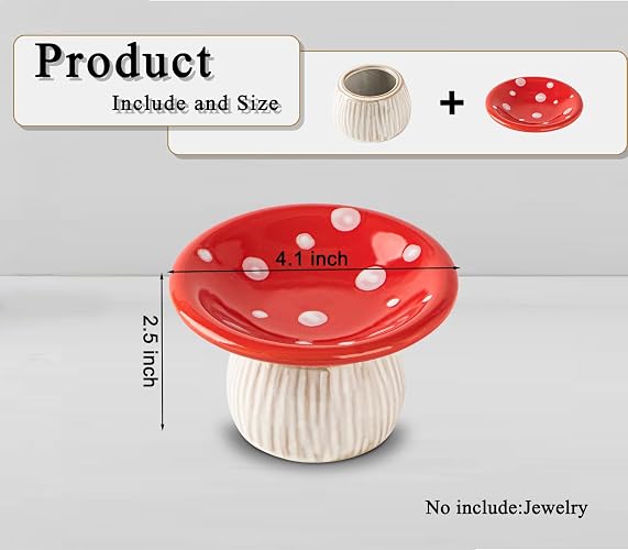 dgudgu Mushroom Ring Holder Jewelry Tray Red Dish Ceramic Trinket Storage Jar Mini Engagement Ring Holder thumbnail 3