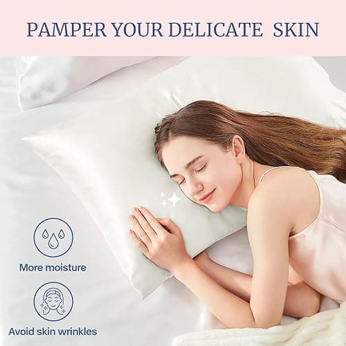 2 Pack Luxurious and Silky Aqua Satin Standard Pillow Cases with Envelope Closure for Hair and Skin(White,20 * 26 inches) thumbnail 6