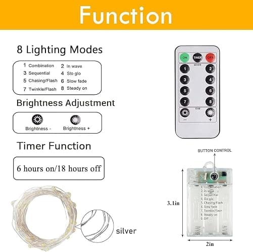 3-Pack 78FT 240 LED Fairy Lights Battery Operated with Timer & Remote, Waterproof Twinkle Lights Indoor Outdoor 8 Modes for Bedroom Centerpiece Wedding DIY Party Christmas Classroom Dorm Decoration thumbnail 8