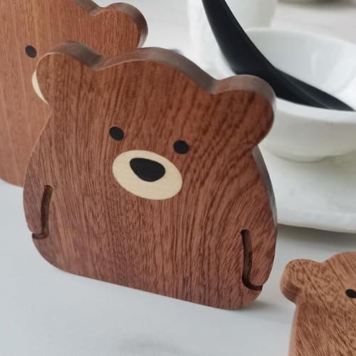 Wood Coasters for Drinks Absorbent, Handmade by Multiple Wood Inlays—Sapele Wooden Coaster Sets for Coffee Table Dining Table Wooden Table Coasters for Desk, Farmhouse, Office, Bar,Set of 6 thumbnail 2