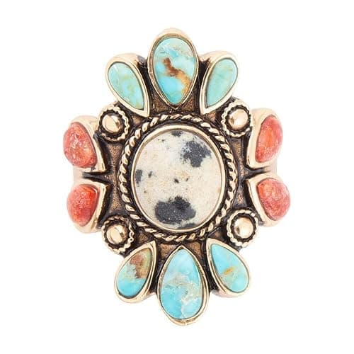 Barse Jewelry Dalmatian Jasper Multi Color Stone Golden Ring thumbnail 5