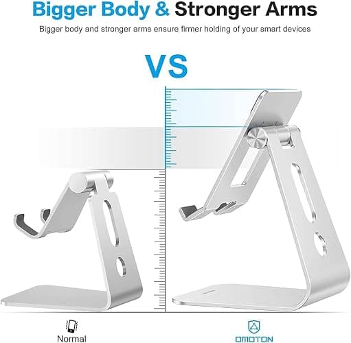 OMOTON Adjustable Tablet Stand for Desk, Upgraded Longer Arms for Greater Stability, T2 Tablet Holder with Hollow Design for Bigger Sized Phones and Tablets Such as iPad Pro/Air/Mini, Silver thumbnail 5
