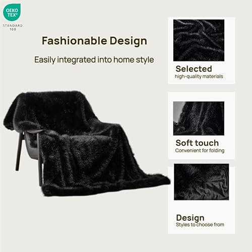 Luxury Fluffy Faux Fur Throw Blanket,Thick Fluffy Fuzzy Cozy Blanket,Plush Blankets for Couch, Sofa, Chair, Bed-Black,50x60 thumbnail 6